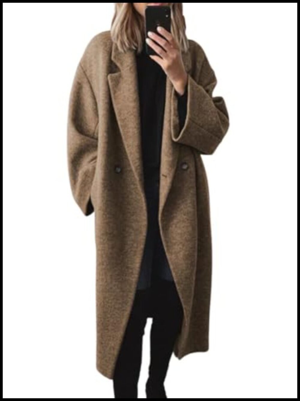 Women's Winter Double Breasted Wool Blend Trench Coat Notch Lapel Long Sleeve